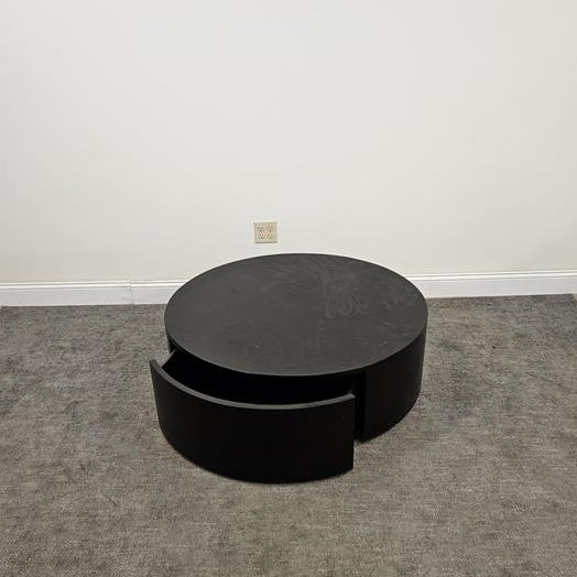 Pre-Owned Black Round Modern Wood Coffee Table With Storage - Duckys Office Furniture