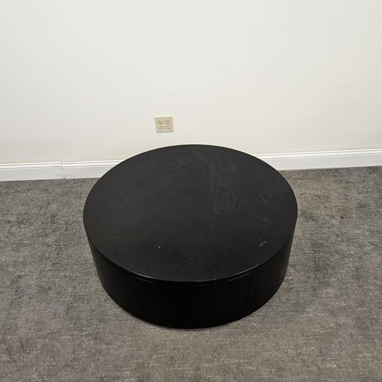 Pre-Owned Black Round Modern Wood Coffee Table With Storage - Duckys Office Furniture