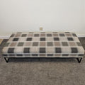 Pre-Owned Long Checkered Fabric Bench With Brown Metal Legs - Duckys Office Furniture