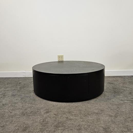 Pre-Owned Black Round Modern Wood Coffee Table With Storage - Duckys Office Furniture